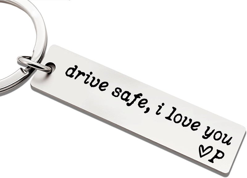 ZEARPT Valentine’s Day Gift for Boyfriend, Personalized Initial Drive Safe I Love You Keychain, Stainless Steel Key Ring for Him Husband Son, Couples Car Accessory, Gift-Ready Box - Image 1